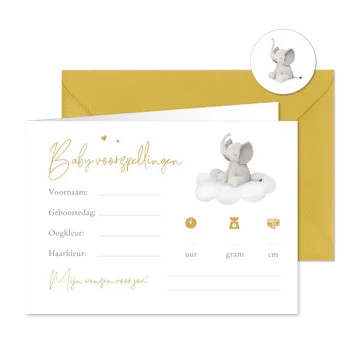 Babyshower baby voorspellingen invulkaartje olifantje hartje